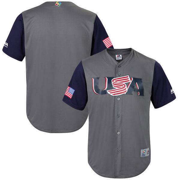 customized Men USA Baseball Majestic Gray 2017 World Baseball Classic Replica Team Jersey->->MLB Jersey